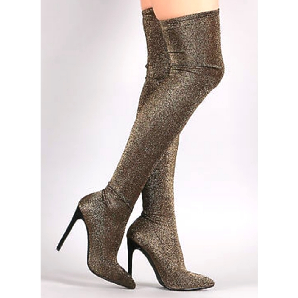 Glitsey over the knee boots.